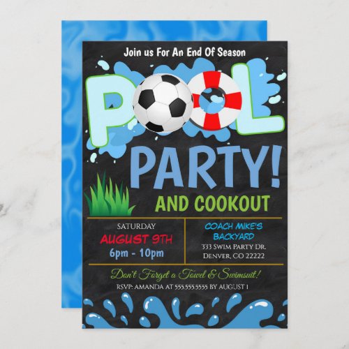 Summer Pool Soccer Party Invitation