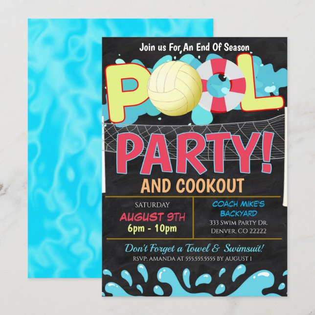 Summer Pool Volleyball Party Invitation (Front/Back)