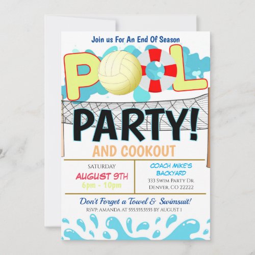 Summer Pool Volleyball Party Invitation