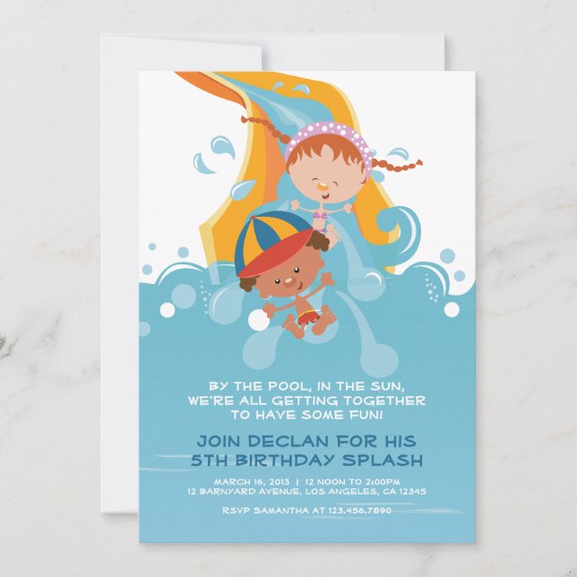 Summer Pool / Water Park Birthday Party Invitation (Front)