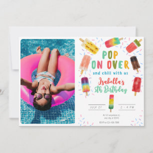 Summer pop ice cream birthday party pool  invitation