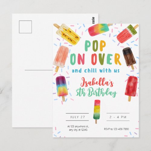 Summer pop ice cream birthday party postcard