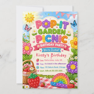 Summer Pop It Garden Picnic Birthday Party Invitation