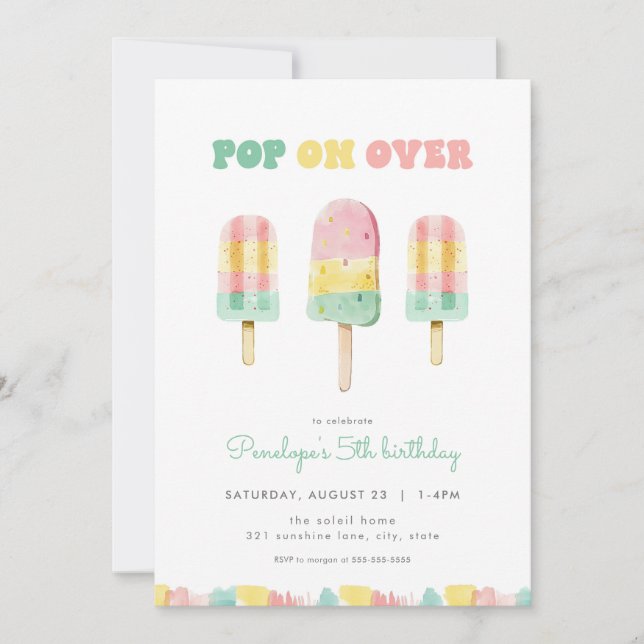Summer Pop on Over Popsicle Birthday Invitation (Front)