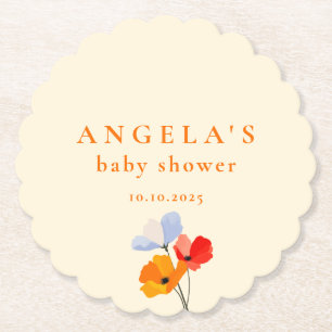 Summer Poppy Baby Shower Paper Coaster