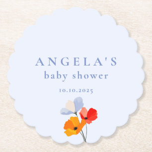 Summer Poppy Baby Shower Paper Coaster
