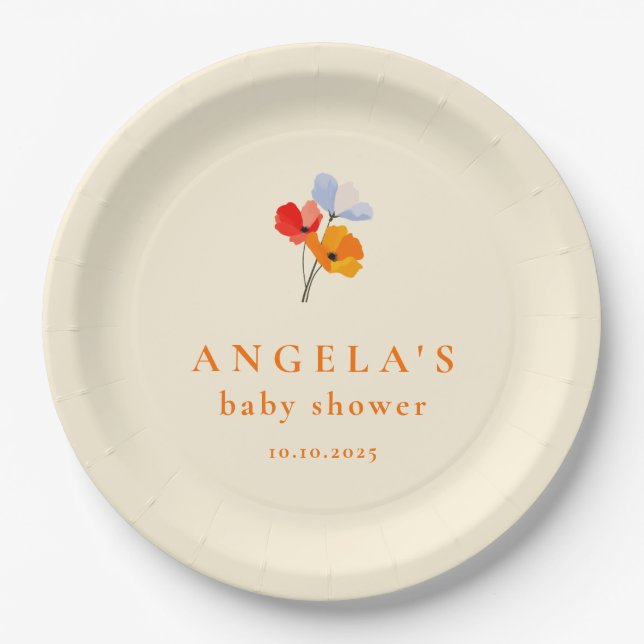 Summer Poppy Baby Shower Paper Plate (Front)