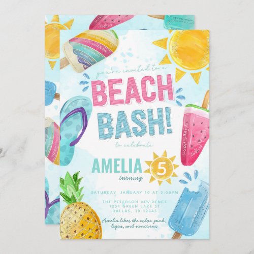 Summer Popsicle Beach Bash Birthday Party Invitation