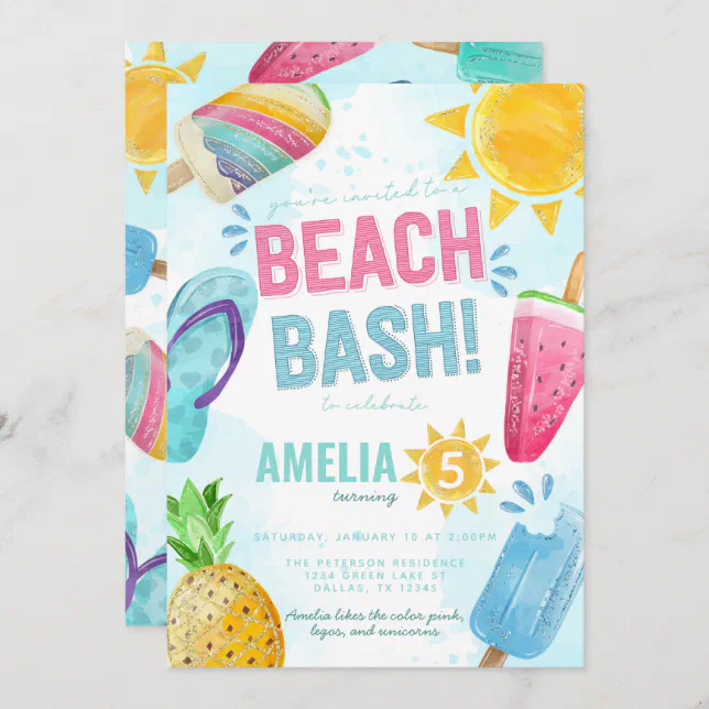 Summer Popsicle Beach Bash Birthday Party Invitation | Zazzle