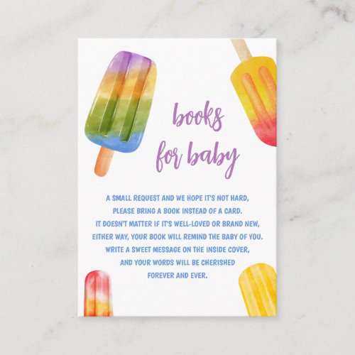 Summer Popsicle Books for Baby Shower Enclosure Card