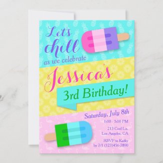 Summer Popsicle Girls Birthday Party Invitation