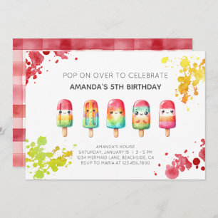 Summer popsicle ice cream birthday party invitation