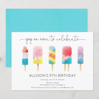 Summer popsicle ice cream birthday party invitation