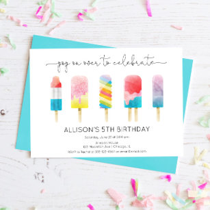 Summer popsicle ice cream birthday party invitation