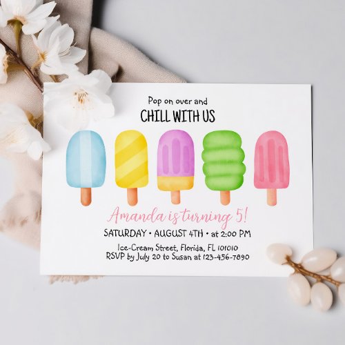 Summer Popsicle Ice Cream Birthday Party  Invitation