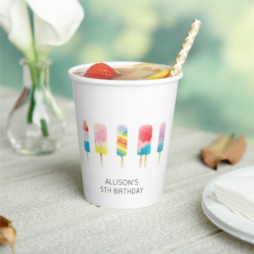 Summer popsicle ice cream birthday party paper cups