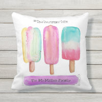 Summer Popsicle Ice Cream Cute Modern Family Name Outdoor Pillow