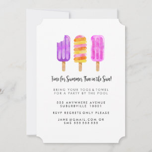 Summer Popsicles Ice Cream Pool Party Invite