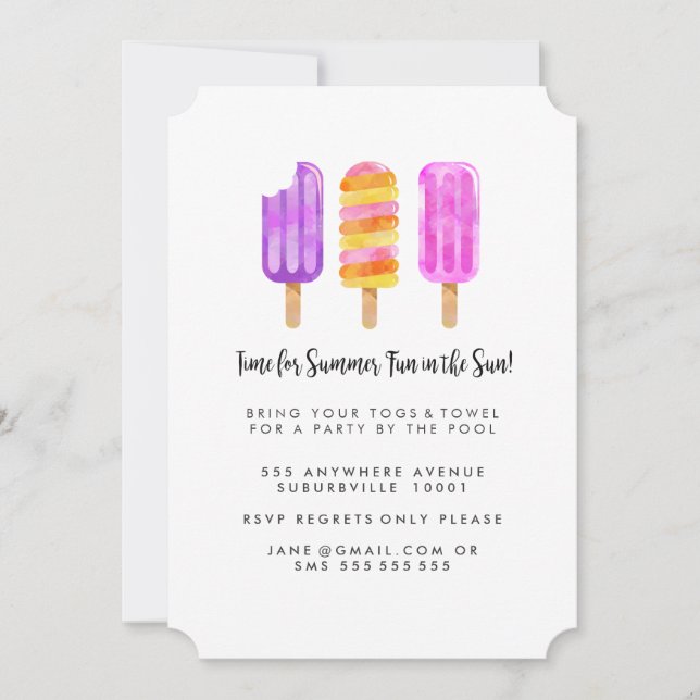 Summer Popsicles Ice Cream Pool Party Invite (Front)