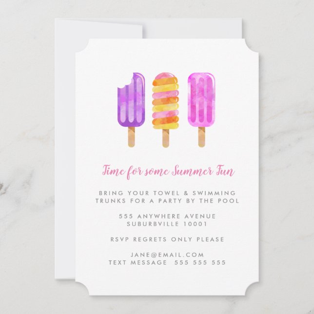 Summer Popsicles Icy Poles Ice Cream Pool Party Invitation (Front)
