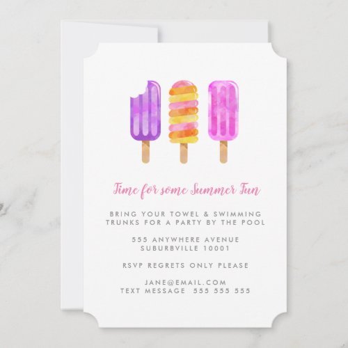 Summer Popsicles Icy Poles Ice Cream Pool Party Invitation