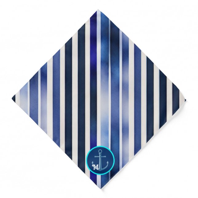 Summer Popular Navy Blue Boat Stripes Collection Bandana (Front)