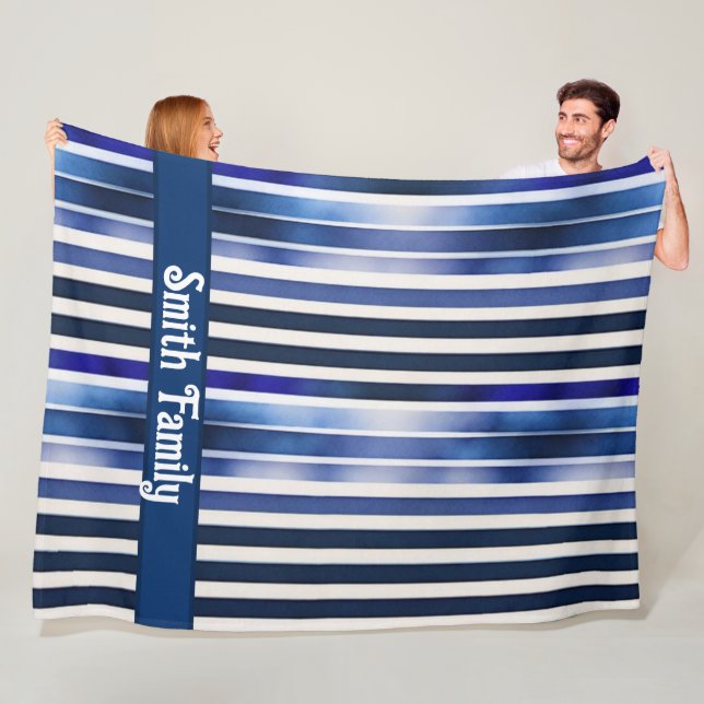 Summer Popular Navy Blue Boat Stripes Collection Fleece Blanket (In Situ)