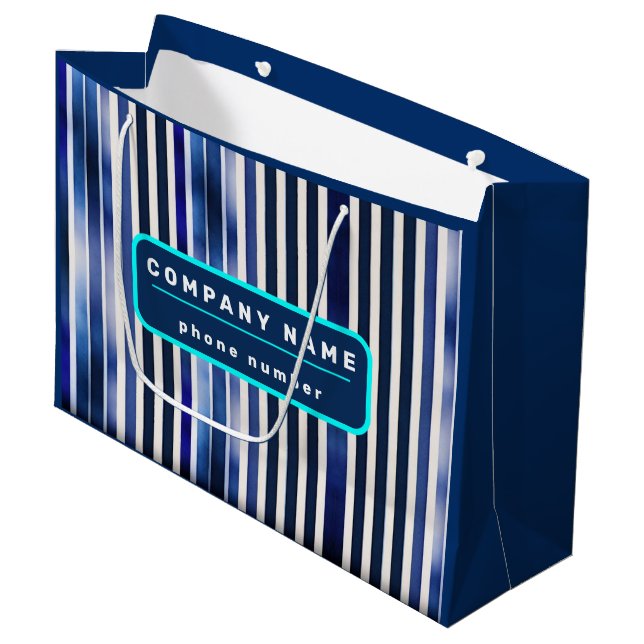 Summer Popular Navy Blue Boat Stripes Collection Large Gift Bag (Front Angled)