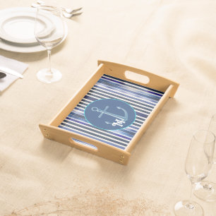Summer Popular Navy Blue Boat Stripes Collection Serving Tray