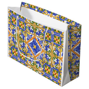Summer ,Portuguese tiles ,citrus,lemons Large Gift Bag