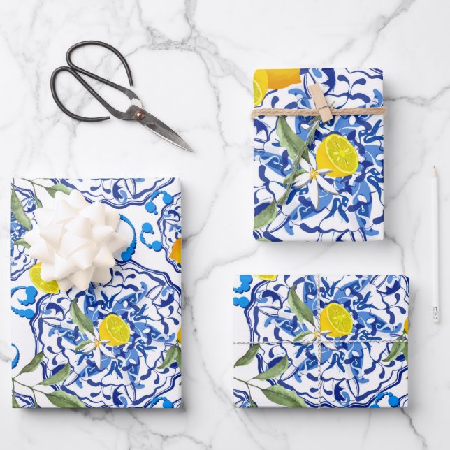 Summer ,Portuguese tiles ,citrus,lemons Wrapping Paper Sheets (Front)