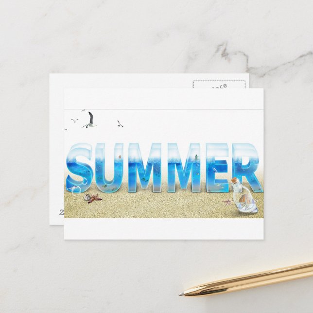Summer Postcard (A postcard with the word "SUMMER" in large, three-dimensional letters filled with an ocean scene!)