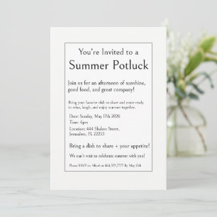 Summer Potluck Party, Modern Simple Minimal Invitation