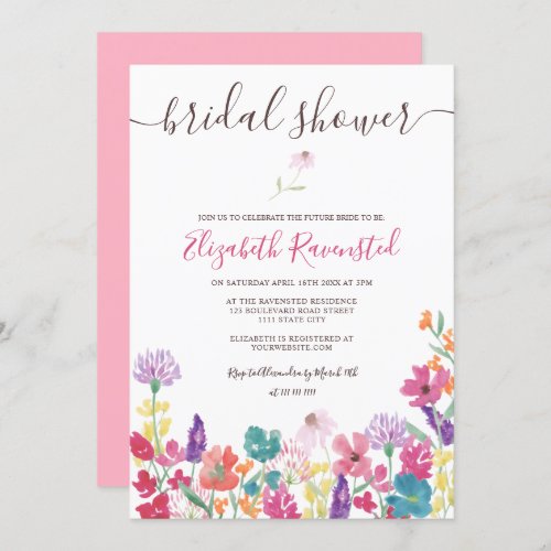Summer pressed dried wild flowers bridal shower invitation