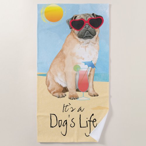 Summer Pug Beach Towel