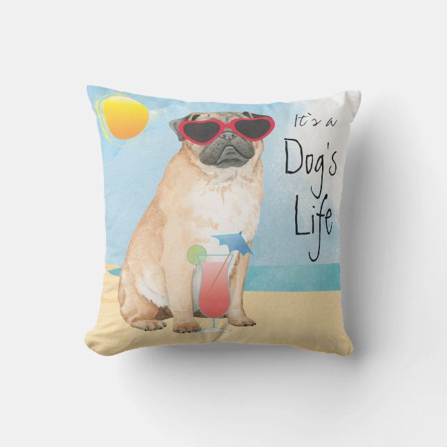 Summer Pug Outdoor Pillow (Front)