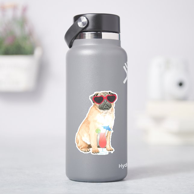 Summer Pug Vinyl Sticker (HydroFlask)