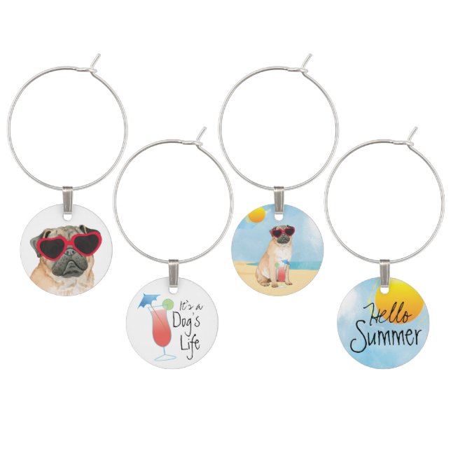 Summer Pug Wine Charm (Staggered)