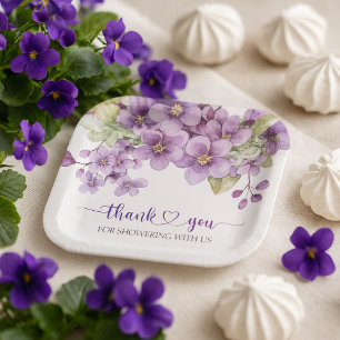 Summer Purple Delicate Violet Flowers Thank You Paper Plates