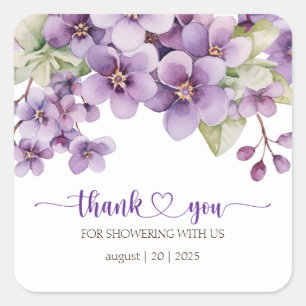 Summer Purple Delicate Violet Flowers Thank You Square Sticker
