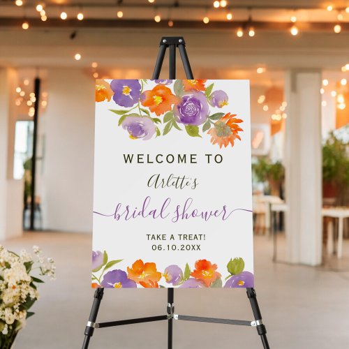 Summer Purple Orange Floral Boho Bridal welcome Foam Board