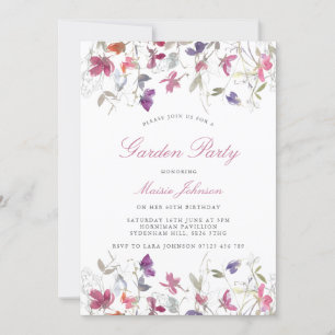 Summer Purple Sweet Pea Garden Party Birthday Invitation