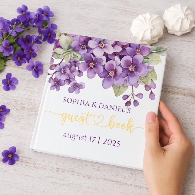 Summer Purple Violet Flowers Baby Shower Foil Guest Book (Summer Purple Violet Flowers Baby Shower Foil Guest Book)