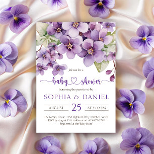 Summer Purple Violet Flowers Baby Shower Invitation