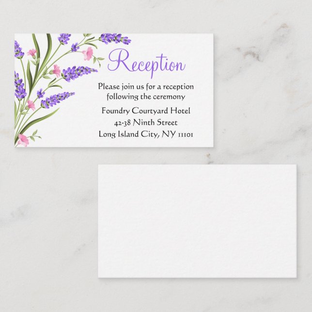 Summer Purple Watercolor Floral Wedding Reception  Enclosure Card (Front/Back)