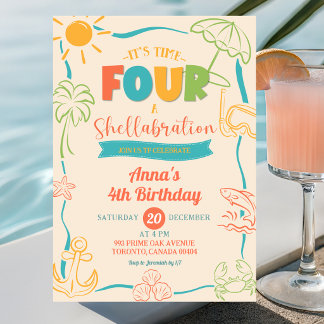 Summer Quirky Time Four Shellabration 4th Birthday Invitation