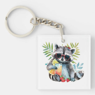 Summer raccoon in sunglasses beach chillout keychain