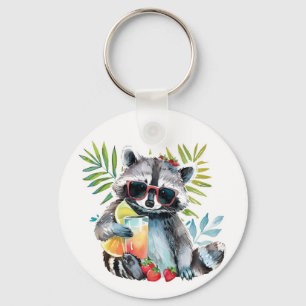 Summer raccoon in sunglasses beach chillout keychain