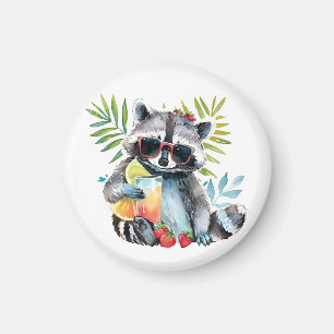 Summer raccoon in sunglasses beach chillout magnet