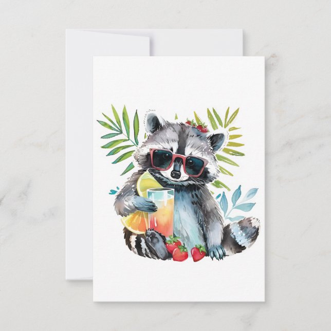 Summer raccoon in sunglasses beach chillout thank you card (Front)